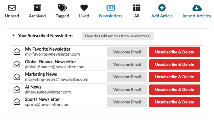 List of newsletters in your Any2K library
